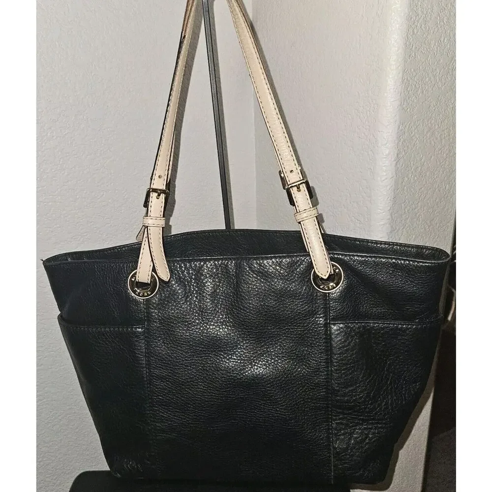 Michael Kors MK Handbag Jet Set Black Pebbled Leather Tote Bag Purse